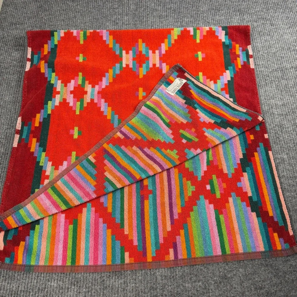 Vtg 70s 80s Royal Terry Bath Towel Southwestern Geometric Red Rainbow Brazil